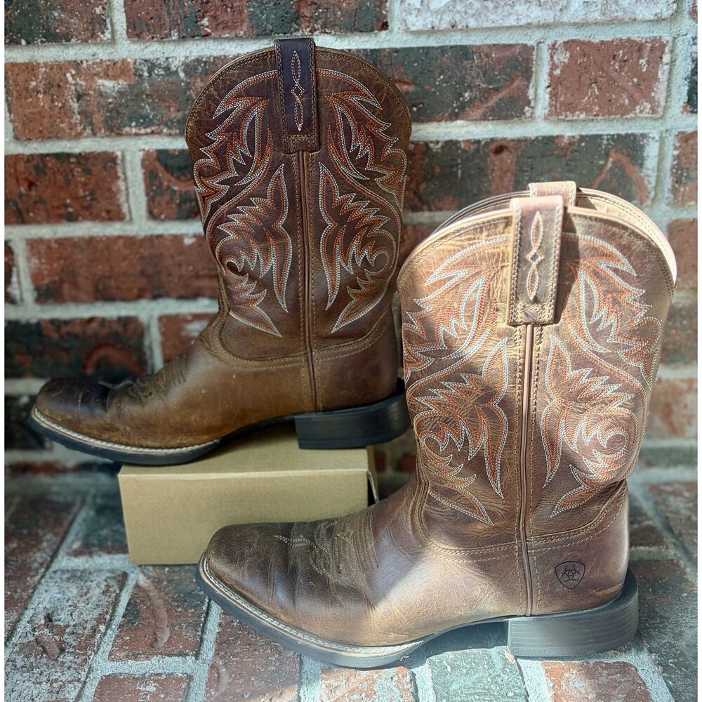 Ariat Mens Brown Leather Sport Herdsman Cowboy Boots Size 7.5D Smoking Home